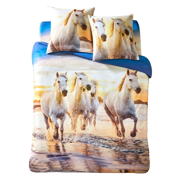 Linge de lit Haras imprimé chevaux, coton (beige) Linge de lit Haras imprimé chevaux, coton (beige)